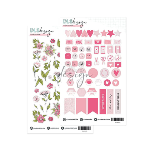 Clear Sticker Set Flowers Pink