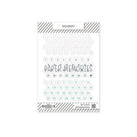 Date Stickers Winter Memories - Navy, Light Peony & Seafoam