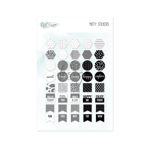 Puffy Stickers Flags Black & White