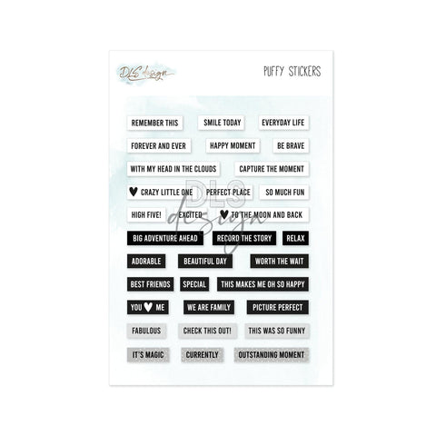 Puffy Stickers Words Black & White